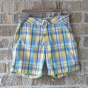 Vintage Y2K Polo Ralph Lauren Plaid Board Shorts Brief Liner Size 34